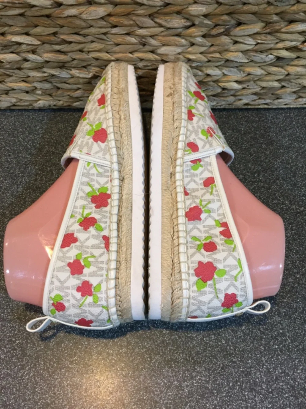 Michael Kors White Signature Espadrille Flats with Pink Floral Print